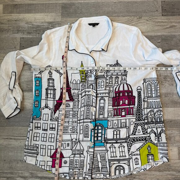 John Mark Eiffel Tower City Scene button down top size large L37 - Picture 4 of 5